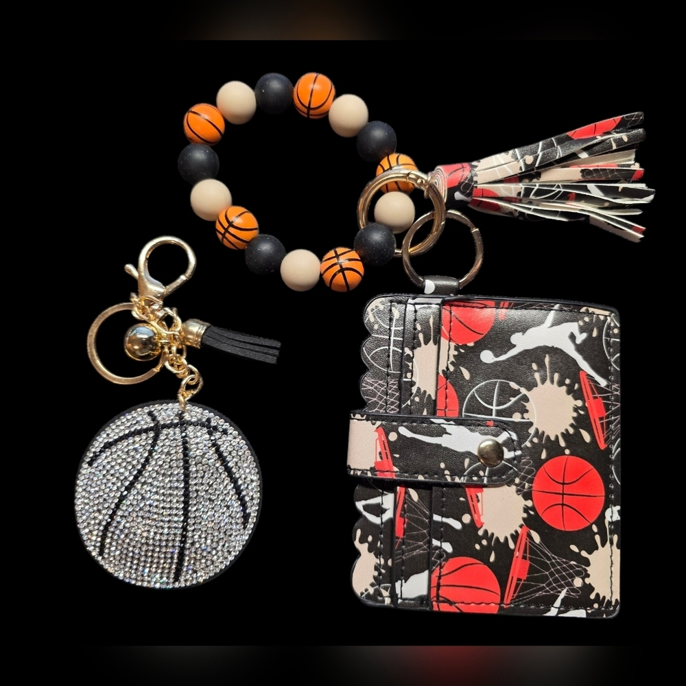 Basketball Pattern Wallet and Keychain Set